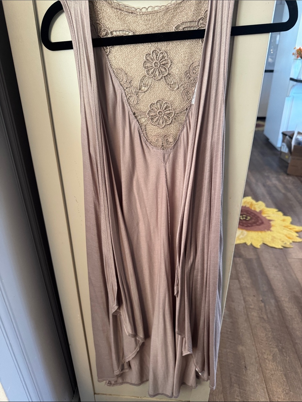 Lace-Back Sleeveless Chemise in Taupe